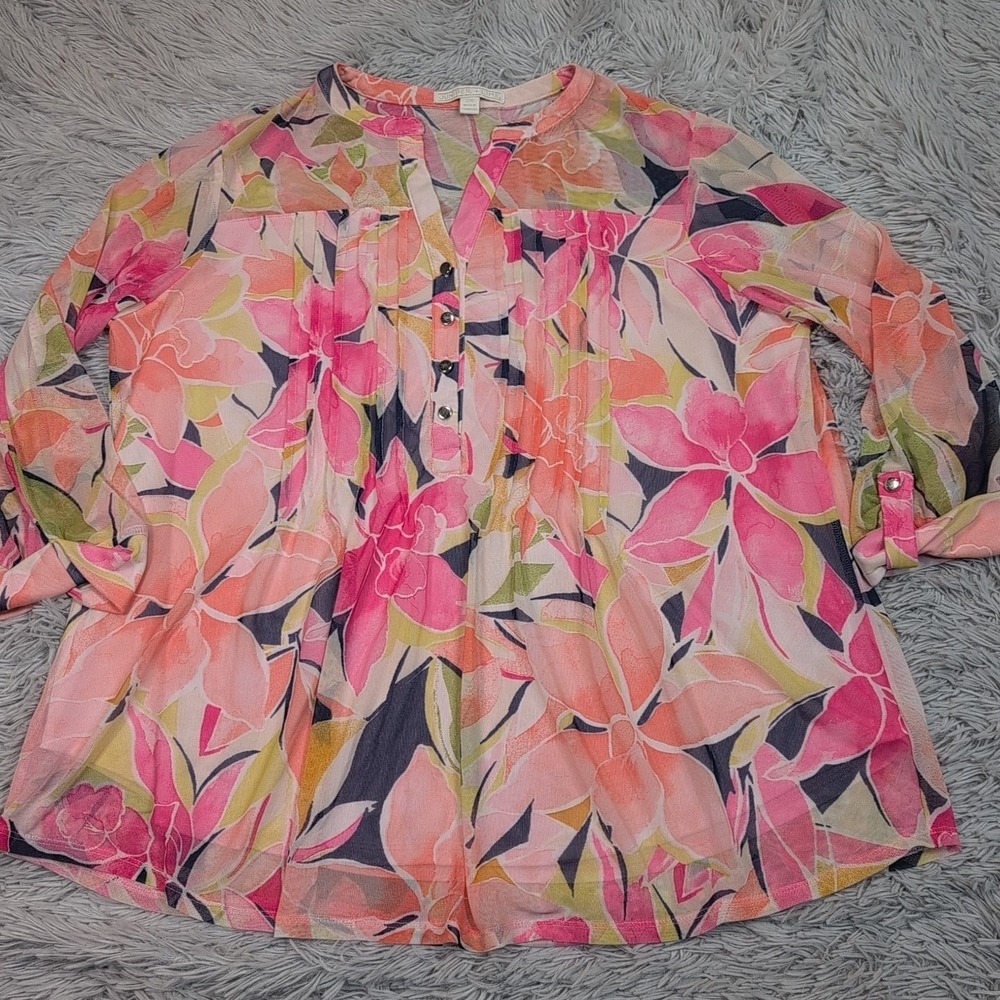 Juniper + Lime Shirt Womens 2X Floral Top Lightweight Blouse Comfy Stretch